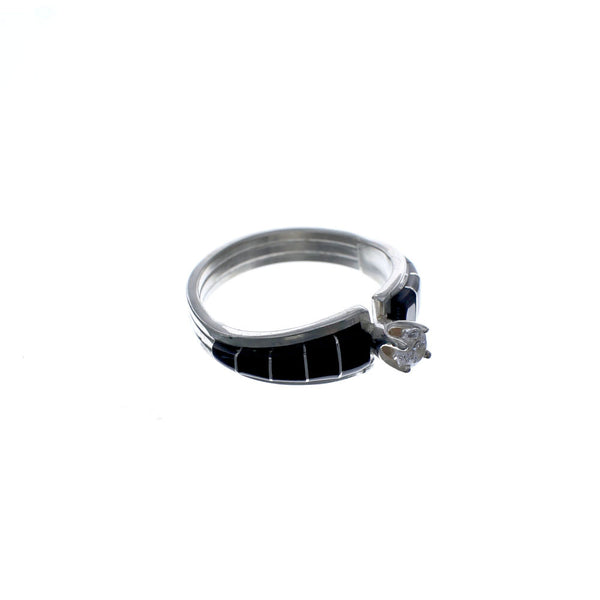 Authentic Sterling Silver Jet And Cubic Zirconia Zuni Ring Size 8-3/4 AX127096